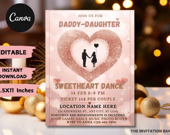 Daddy Daughter Sweetheart Valentine's Day Dance Invitation, Sweetheart Dance Invite, School Dance Flyer | EDITABLE Printable Inst Download