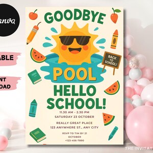 End of Summer Pool Party Invitation Template: Editable Back to School Bash (Digital Download)