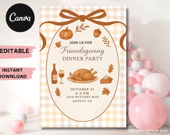 Bearbeitbares Friendsgiving Dinner Party Einladung (Digitaler Download)
