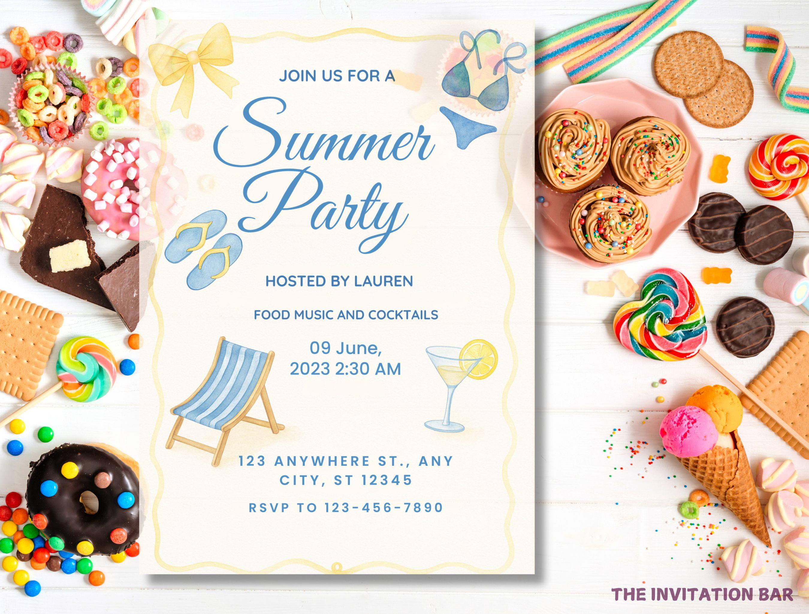 Editable Summer Pool Party Invitation: Modern Canva Template (5x7 ...