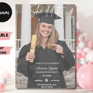 Modern Graduation Announcement Card, Editable Graduation Party Invite, Multiple Photo Graduation Card, Minimalist Senior Announcement Card