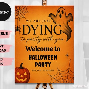 Halloween Party Welcome Sign Template: Editable Spooky Decor (Digital Download, 16x20 inches)