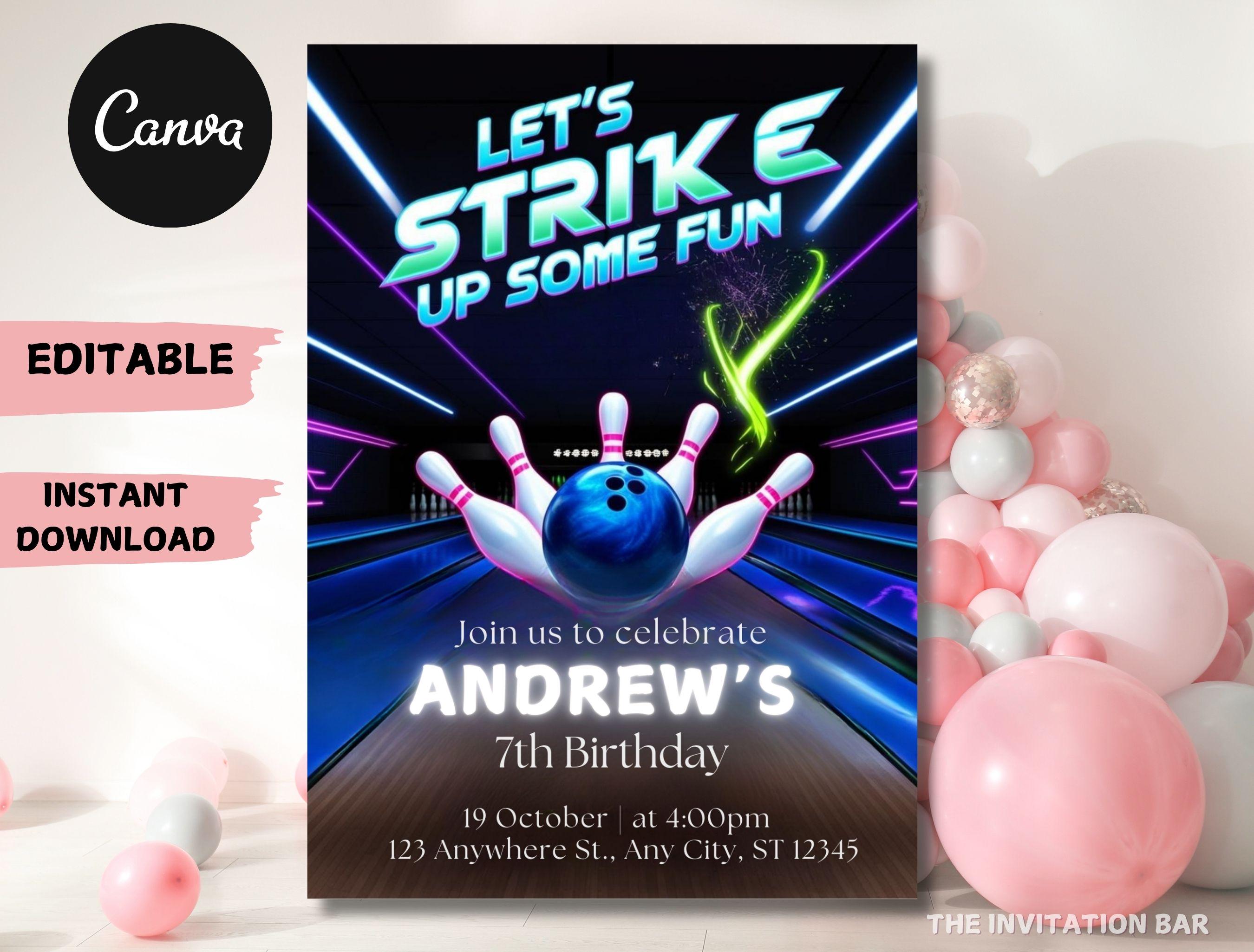 Amazon.co.jp: Chuxvon ボーリング 誕生日パーティー招待状 ストライクアップ 誕生日招待状 両面ネオングローテーマ 記入式招待状  キッズグローボーリング 誕生日パーティーの装飾 カード20枚 封筒20枚付き (C07) : Office Products AmandaCreation 光るボウリング誕生日パーティー招待状 宇宙と暗闇で光るボウリングパーティー用 5インチx7インチ 20