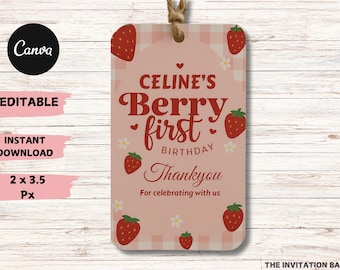 Strawberry Birthday Thank You Tag: Printable Favor Tags (2x3.5 inches) (Digital Download)