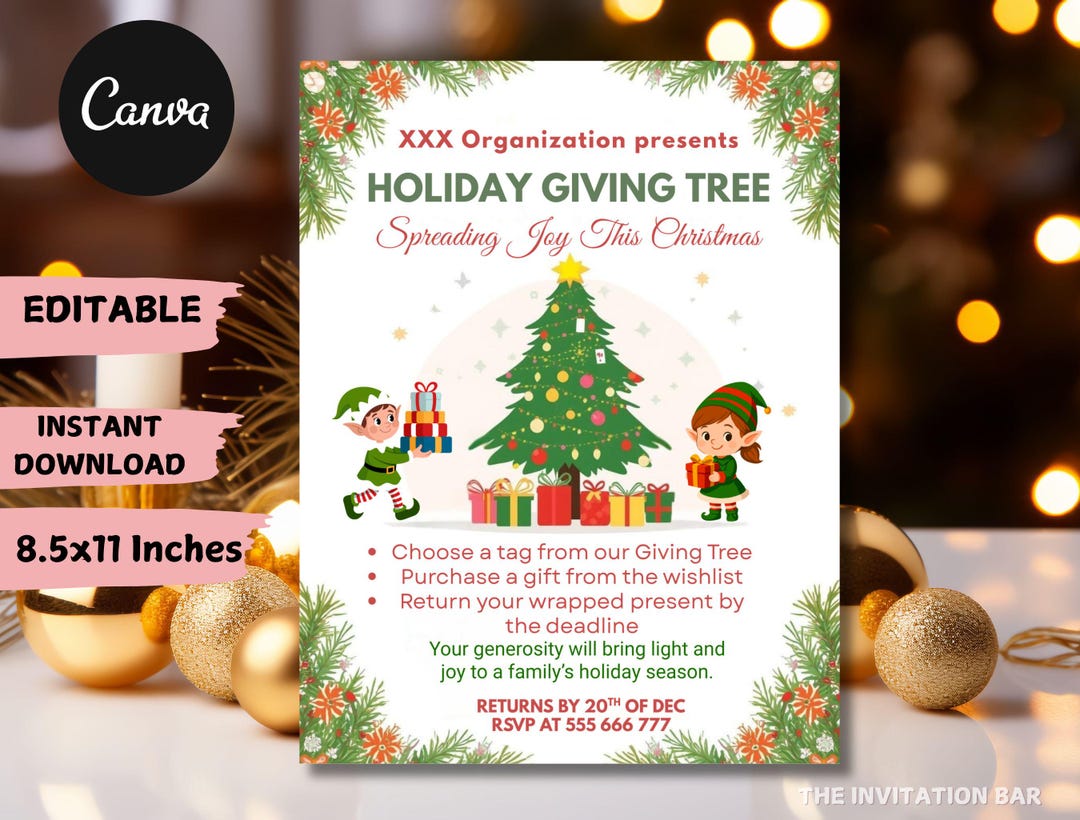 Christmas Giving Tree Fundraiser Flyer | Angel Tree Charity Poster ...