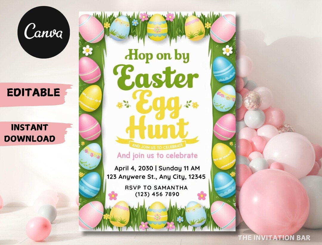 Easter Egg Hunt Invitation: Editable Canva Template (digital Download ...