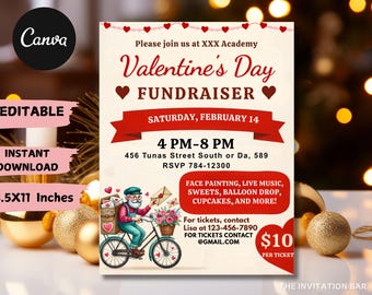 Editable Valentine's Day Fundraiser Flyer: School Party Template,Valentine School Fundraiser Flyer,PTO PTA Flyer For School,Instant Download