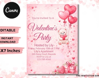 Invito alla cena di San Valentino modificabile / Invito alla cena di San Valentino / Modello 5x7 / Invito a San Valentino con palloncino a cuore