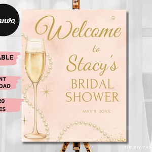 Perlen & Prosecco Brautparty Willkommen Zeichen Vorlage (16x20&quot; Printable Digital Download