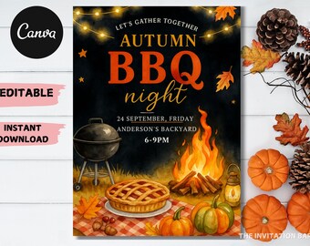 Editable Fall Harvest Party Invitation: Bonfire Event Invite (5x7'' PDF)