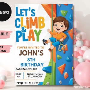 Editable Rock Climbing Birthday Invitation: Printable Climbing Wall Party (Digital Download)