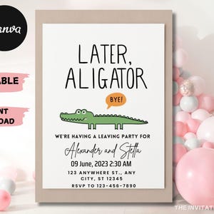 Invitación editable para fiesta de mudanza, "Adiós Caimán", invitación digital para fiesta de despedida, plantilla de invitación para fiesta de despedida de cocodrilo