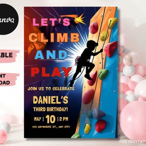 Rock Klettern Geburtstagseinladung, Bouldering Party Ticket einladen, bearbeitbare digitale Vorlage, sofortiger Download, druckbare Geburtstagspartykarte