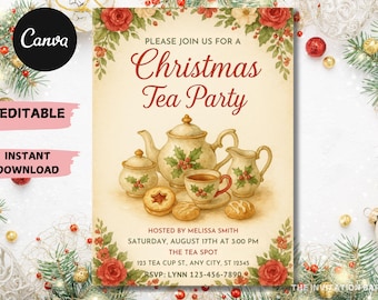 Editable Christmas Tea Party Invitation: Holiday Printable (Digital Download)