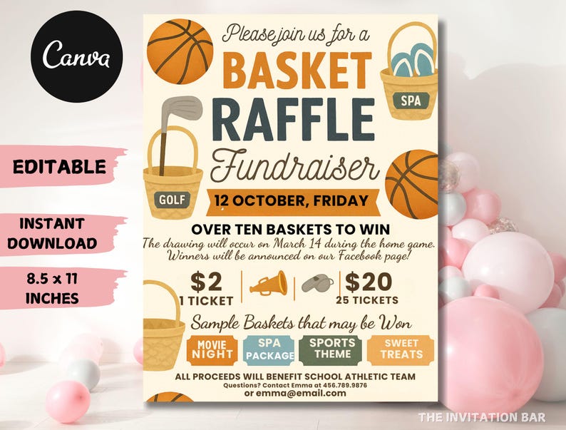 Basket Raffle Flyer Template: Editable Fundraiser Invitation (canva ...
