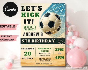 Editable Soccer Birthday Invitation Template: Canva Football Party (PDF or JPEG Download)