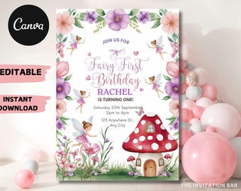 Editable Fairy First Birthday Invitation: Magical Enchanted Theme (Digital Download)