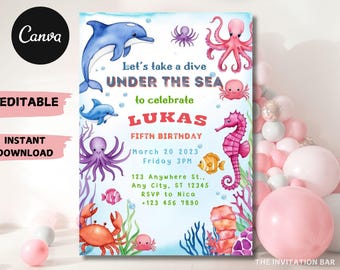 Under The Sea Birthday Invitation: Ocean Animals Party (Digital Download)