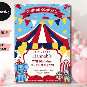 Carnival Circus Invitation, Carnival Birthday Party Invitation, Circus Party Invite, Carnival Invitation, Editable in CANVA