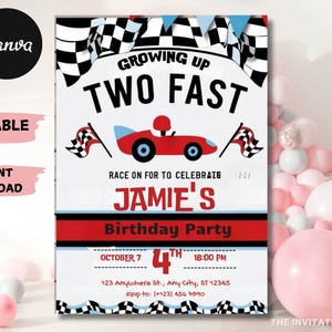 TWO Fast Birthday Invitation Vintage Race Car Birthday Two Fast Birthday Invite Retro Race Car Birthday Editable Digital Download Invitation