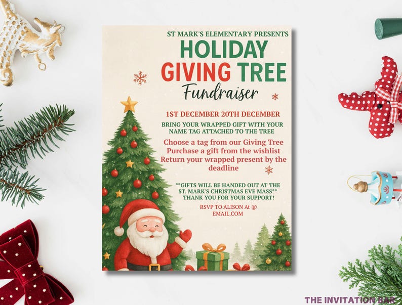 Christmas Giving Tree Flyer, Holiday Fundraiser (editable Template) - Etsy