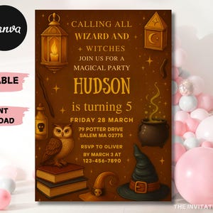 Editable Wizard Birthday Invitation: Magic School Party (PDF Template)