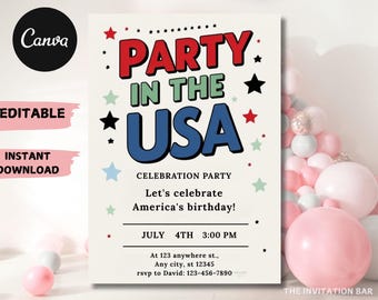 4th of July BBQ Invitation Template: Party in the USA (Digital Download, 5x7in
