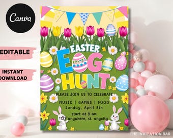 Easter Egg Hunt Invitation: Editable Canva Template (Digital Download)