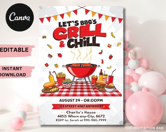 BBQ Grill & Chill Birthday Invitation: Editable Digital Party Invite
