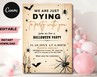 Hand Drawn Halloween Dinner Party Invitation | Editable Invite (Instant Download)