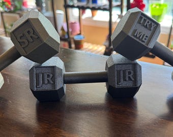 Dumbbell Desktop Accessory - personalize text for your business or personal display