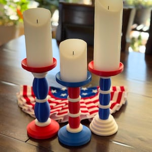 Photophore du 4 juillet ou bougeoir LED sans flamme pleine taille / Personnalisez un style patriotique pour une table et une étagère Americana