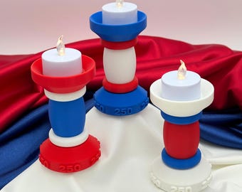 250th Anniversary USA Candle Holder – Patriotic LED Tea Light Decor