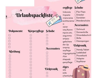 Reisepackliste Sommerurlaub PDF zum Ausdrucken – Urlaubspackliste Checkliste Reisecheckliste digital Kofferliste für Urlaub & Reise