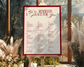 Burgundy Alphabetical Seating Chart Template, Old Money Luxury Find Your Seat Sign, Elegant Wedding Seating Plan, Editable Canva Sign WD018