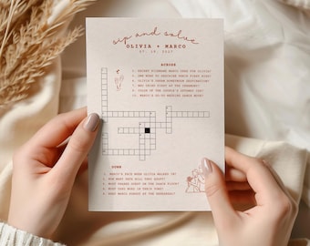 Custom Wedding Crossword Puzzle 5x7, Sip and Solve Game, Personalized Wedding Game, Editable Bridal Puzzle, Printable Guest Activity -WD106