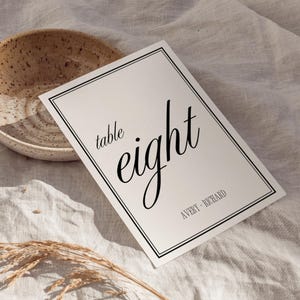 Old Money Luxury Wedding Table Number Template – Classic Black White Modern Minimalist Calligraphy Printable Canva Reception Card - WD013