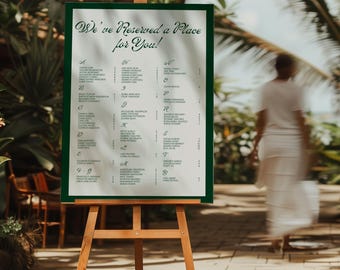 Emerald Green Alphabetical Seating Chart, Old Money Seating Poster, Seating Sign Editable, Guest List Poster Canva Reception Sign - WD016
