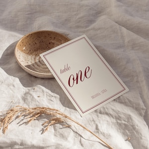 Burgundy Wedding Table Number Template, Vintage Classic Old Money Red & Cream Reception Sign, Minimalist Modern Wedding Table Sign - WD015
