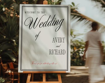 Luxury Old Money Wedding Welcome Sign Template, Elegant Modern Minimalist Black White Calligraphy Printable Canva Reception Sign - WD013