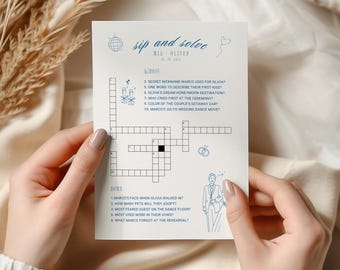 Custom Wedding Crossword Puzzle 5x7, Sip and Solve Game, Personalized Wedding Game, Editable Bridal Puzzle, Printable Guest Activity -WD107