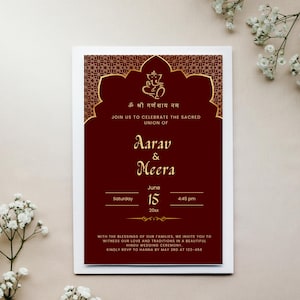 Convite de casamento hindu elegante | Cartão de casamento indiano tradicional | Convite de casamento Mandap | Convite digital Shaadi