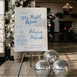 The Night Before Rehearsal Dinner Welcome Sign, Elegant Blue Wedding Sign Template, Whimsical Hand Drawn Canva Poster, Editable Sign - WD110