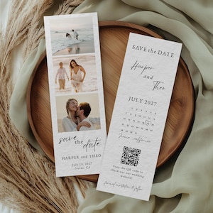 Photo Strip Save the Date, Photo Booth Save the Date, Minimalist Modern Photo Strip Template, Photo Strip Save The Date QR Code