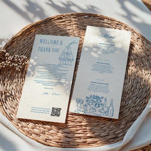 Modèle d'insertion de table de mariage, bienvenue, merci, partagez le moment et menu, carte de réception recto-verso dessinée à la main 4 x 9 - WD107