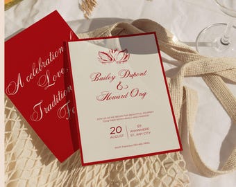 Luxury Old Money Wedding Invitation, Elegant Red Wedding Invitations, Classic Timeless Invite, High-End Stationery, Canva Template - WD020