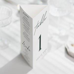 Modern Wedding Tri-fold Table Menu with QR Code, Photo Sharing, Minimalist Table Sign, Editable Triangle Table Card, 100% Customizable