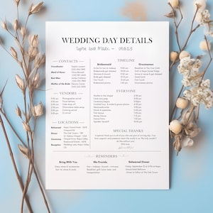 Personalized Wedding Day Timeline Template | Editable Wedding Itinerary | Ceremony  Reception Schedule | Bridal Party & Wedding Agenda