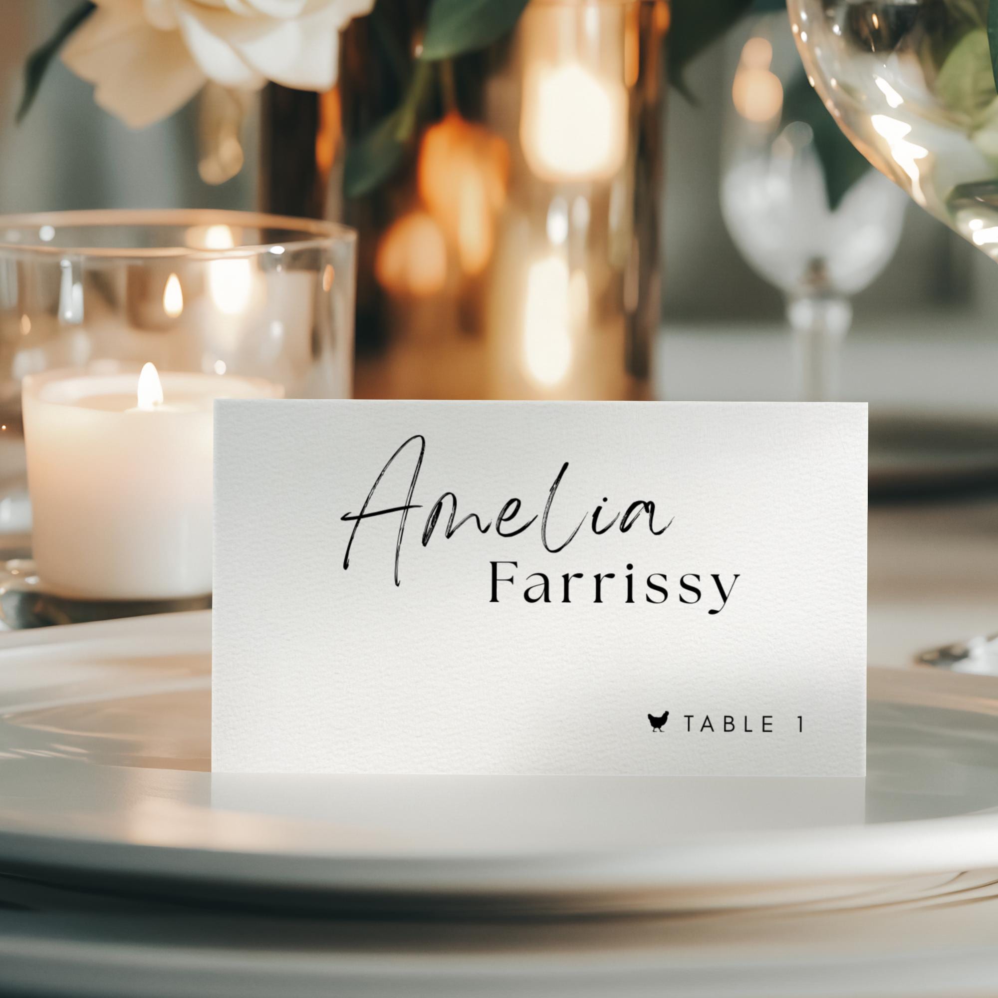 Minimalist Wedding Place Card Template, Printable Name Cards, Modern Flat & Tent Seating Cards, Editable Table Placecard for Reception-WD104