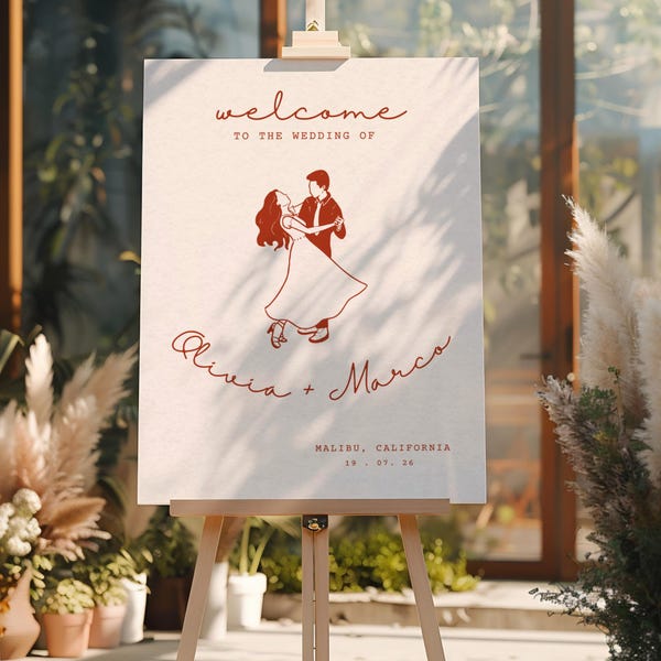 Hand Drawn Welcome SignTemplate, Whimsical Wedding Welcome Poster, Printable Minimalist Editable Canva, Illustrated Wedding Decor -WD106
